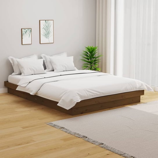 vidaXL Rama łóżka, miodowy brąz, lite drewno, 135x190 cm, podwójna vidaXL