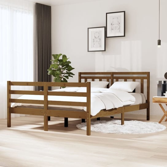 vidaXL Rama łóżka, miodowy brąz, lite drewno, 140x190 cm vidaXL