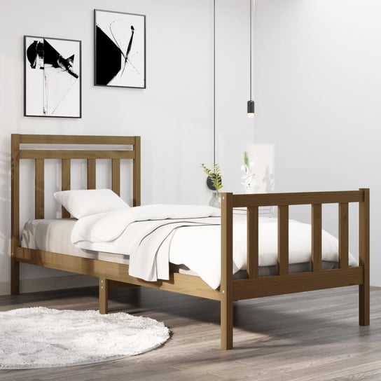 vidaXL Rama łóżka, miodowy brąz, lite drewno, 90x190 cm, pojedyncza vidaXL