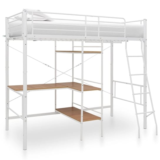 vidaXL Rama łóżka piętrowego z biurkiem, biała, metalowa, 90 x 200 cm vidaXL