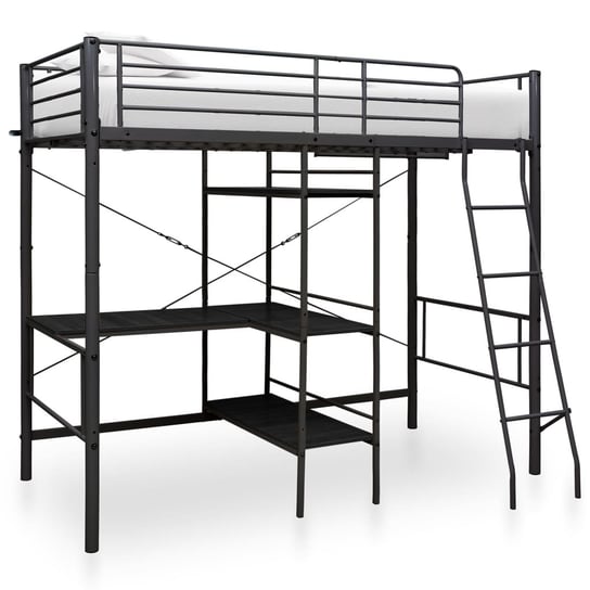 vidaXL Rama łóżka piętrowego z biurkiem, czarna, metalowa, 90 x 200 cm vidaXL