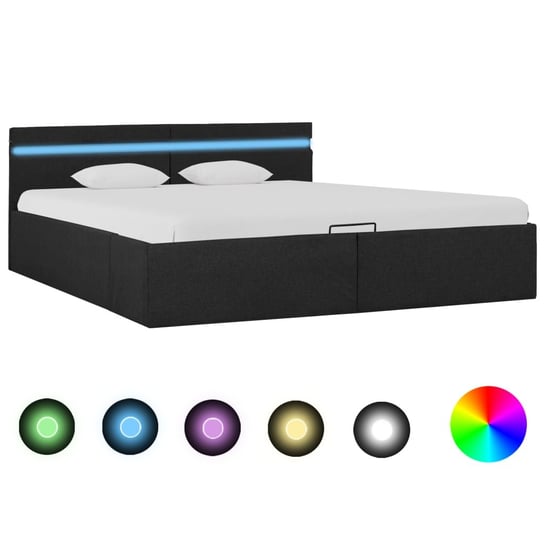 vidaXL Rama łóżka, podnośnik i LED, ciemnoszara, tkanina, 160 x 200 cm vidaXL