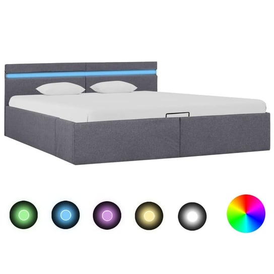 vidaXL Rama łóżka, podnośnik i LED, ciemnoszara, tkanina, 180 x 200 cm vidaXL