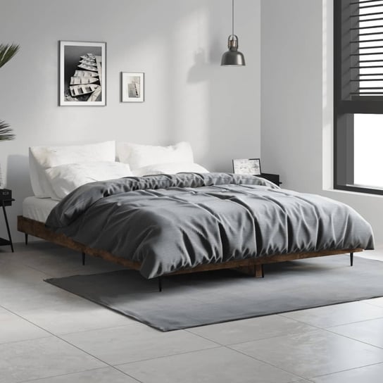 vidaXL Rama łóżka, przydymiony dąb, 140x190cm, materiał drewnopochodny vidaXL