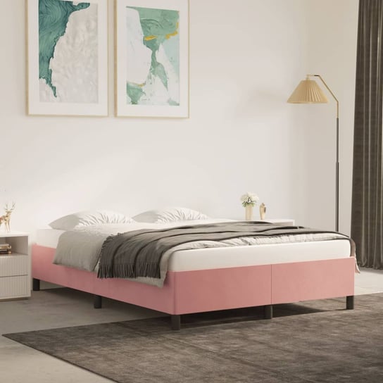 vidaXL Rama łóżka, różowa, 140 x 200 cm, tapicerowana aksamitem vidaXL