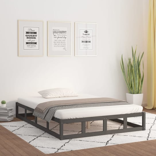 vidaXL Rama łóżka, szara, 120x190 cm, lite drewno vidaXL