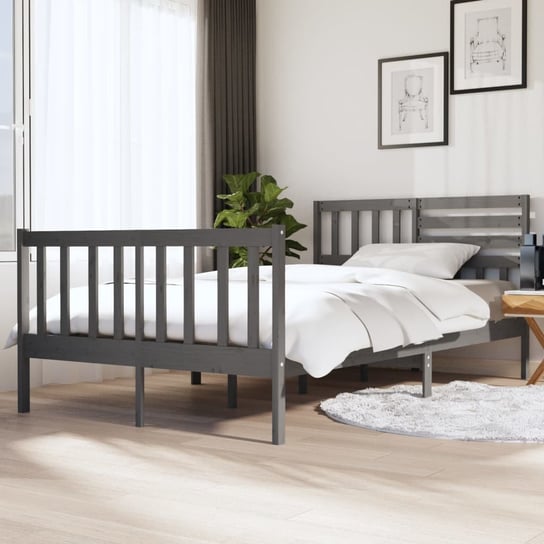vidaXL Rama łóżka, szara, 135x190 cm, lite drewno vidaXL