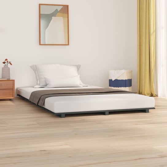 vidaXL Rama łóżka, szara, 135x190 cm, lite drewno sosnowe vidaXL