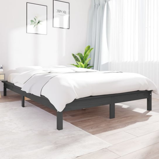 vidaXL Rama łóżka, szara, 135x190 cm, lite drewno sosnowe vidaXL