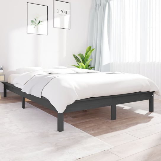 vidaXL Rama łóżka, szara, 140 x 190 cm, lite drewno sosnowe vidaXL
