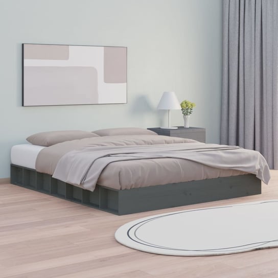 vidaXL Rama łóżka, szara, 180x200 cm, Super King, lite drewno vidaXL