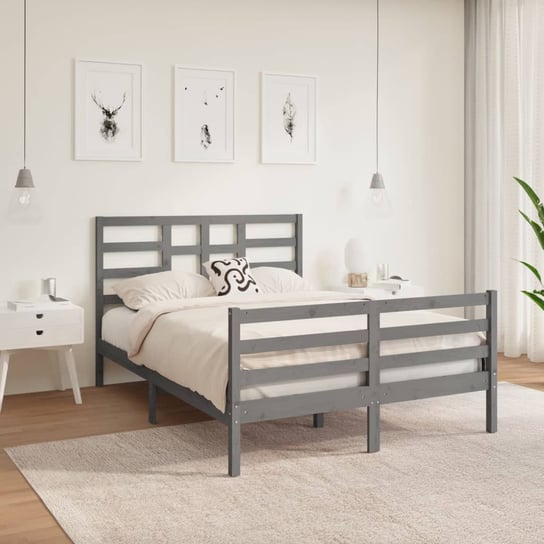 vidaXL Rama łóżka, szara, lite drewno, 120x190 cm, podwójna vidaXL