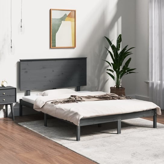 vidaXL Rama łóżka, szara, lite drewno, 135x190 cm, podwójna vidaXL