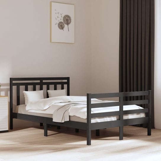 vidaXL Rama łóżka, szara, lite drewno, 135x190 cm, podwójna vidaXL