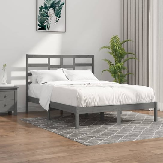 vidaXL Rama łóżka, szara, lite drewno, 140x190 cm vidaXL