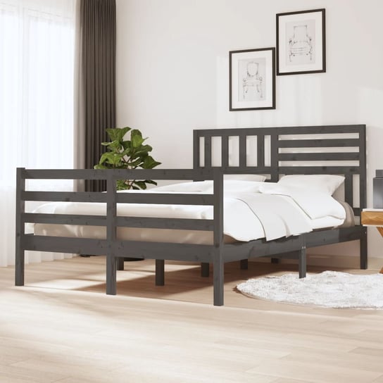 vidaXL Rama łóżka, szara, lite drewno, 140x200 cm vidaXL