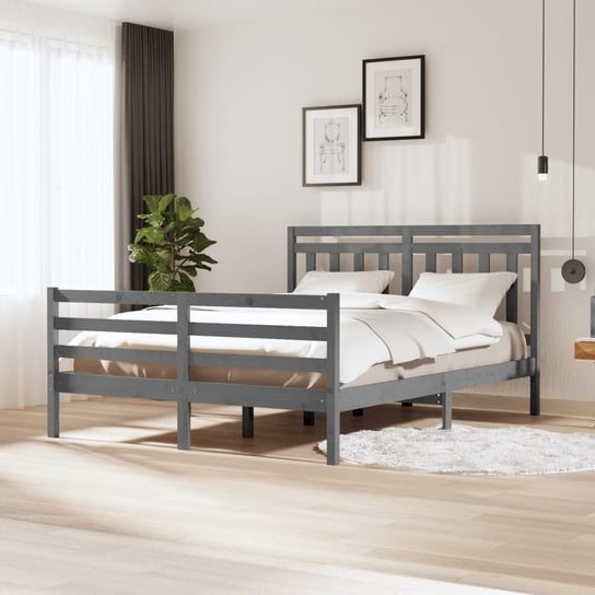 vidaXL Rama łóżka, szara, lite drewno, 150x200 cm, 5FT, King Size vidaXL