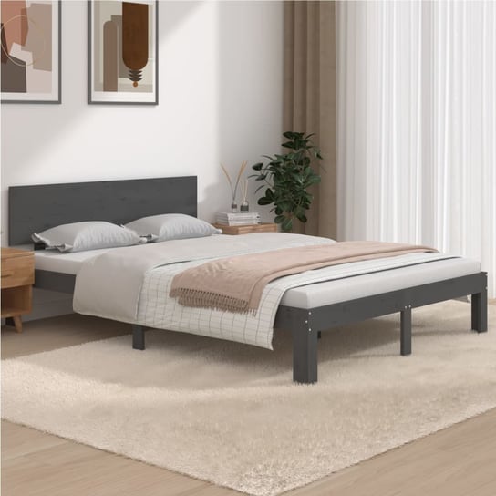 vidaXL Rama łóżka, szara, lite drewno, 150x200 cm vidaXL