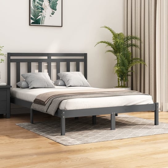 vidaXL Rama łóżka, szara, lite drewno, 150x200 cm vidaXL