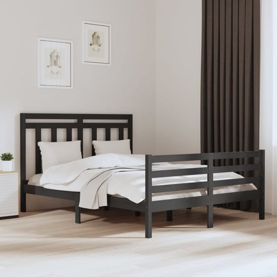 vidaXL Rama łóżka, szara, lite drewno, 150x200 cm, King Size vidaXL