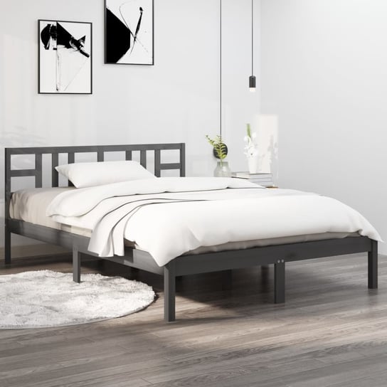 vidaXL Rama łóżka, szara, lite drewno, 180x200 cm vidaXL