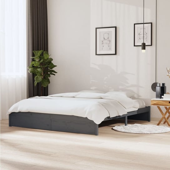 vidaXL Rama łóżka, szara, lite drewno, 180x200 cm, Super King vidaXL