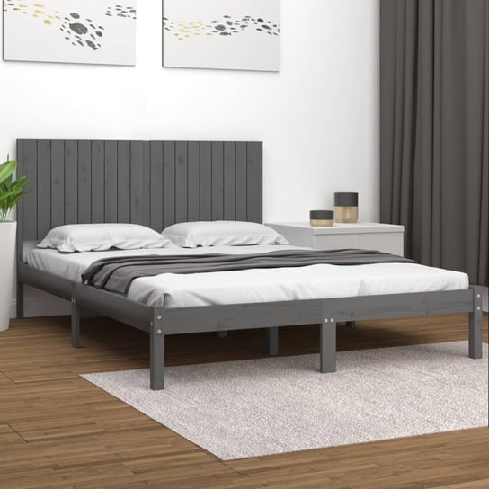vidaXL Rama łóżka, szara, lite drewno, 180x200 cm, Super King vidaXL