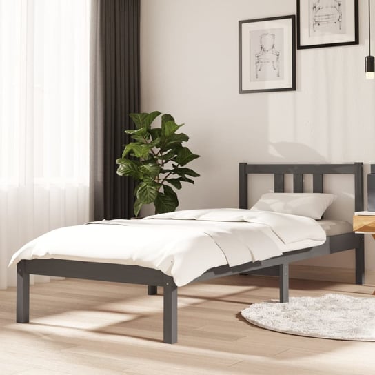 vidaXL Rama łóżka, szara, lite drewno, 75x190 cm, pojedyncza vidaXL