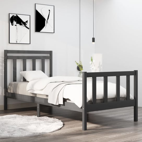 vidaXL Rama łóżka, szara, lite drewno, 90x190 cm, pojedyncza vidaXL