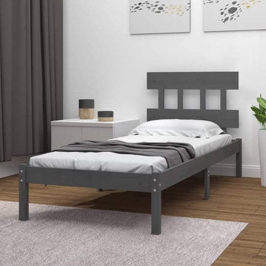 vidaXL Rama łóżka, szara, lite drewno, 90x190 cm, pojedyncza vidaXL