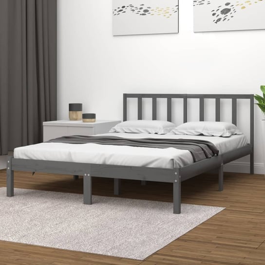 vidaXL Rama łóżka, szara, lite drewno sosnowe, 135x190 cm, podwójna vidaXL