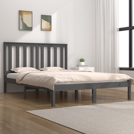 vidaXL Rama łóżka, szara, lite drewno sosnowe, 135x190 cm, podwójna vidaXL