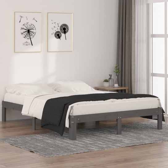 vidaXL Rama łóżka, szara, lite drewno sosnowe, 140 x 190 cm vidaXL