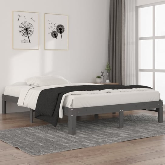 vidaXL Rama łóżka, szara, lite drewno sosnowe, 140 x 200 cm vidaXL