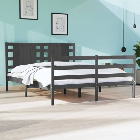 vidaXL Rama łóżka, szara, lite drewno sosnowe, 140 x 200 cm vidaXL