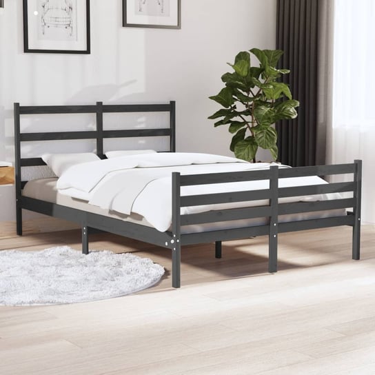 vidaXL Rama łóżka, szara, lite drewno sosnowe, 150x200 cm, King Size vidaXL