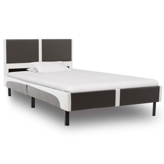 vidaXL Rama łóżka, szaro-biała, sztuczna skóra, 90 x 200 cm vidaXL