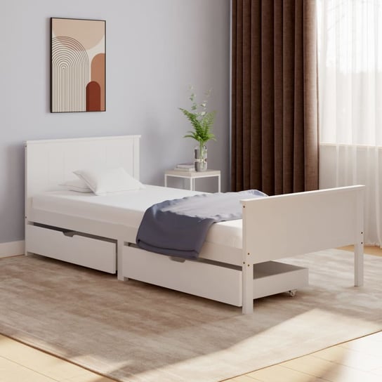 vidaXL Rama łóżka z 2 szufladami, biała, drewno sosnowe, 100x200 cm vidaXL