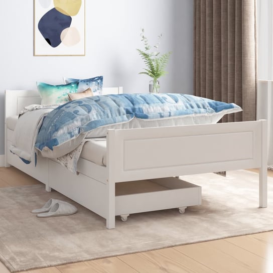 vidaXL Rama łóżka z 2 szufladami, biała, drewno sosnowe, 100x200 cm vidaXL