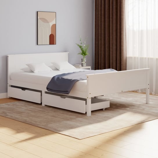 vidaXL Rama łóżka z 2 szufladami, biała, drewno sosnowe, 160x200 cm vidaXL