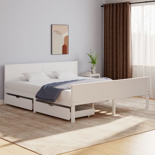 vidaXL Rama łóżka z 2 szufladami, biała, drewno sosnowe, 180 x 200 cm vidaXL