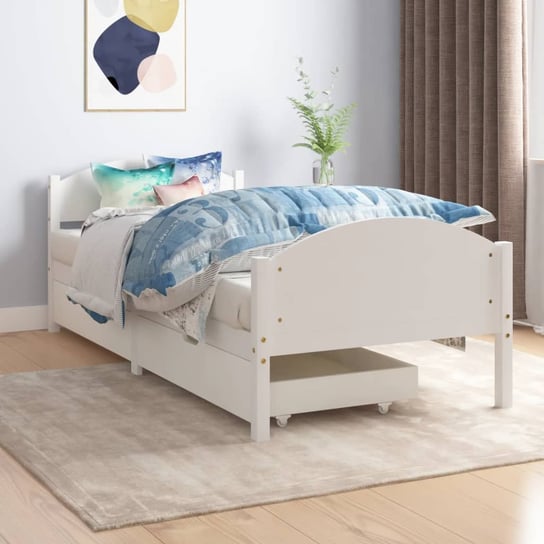 vidaXL Rama łóżka z 2 szufladami, biała, drewno sosnowe, 90 x 200 cm vidaXL