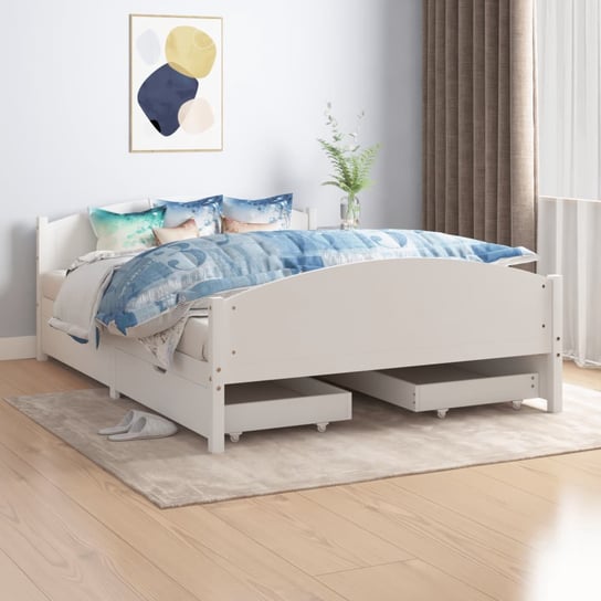 vidaXL Rama łóżka z 2 szufladami, biała, lite drewno, 160x200 cm vidaXL