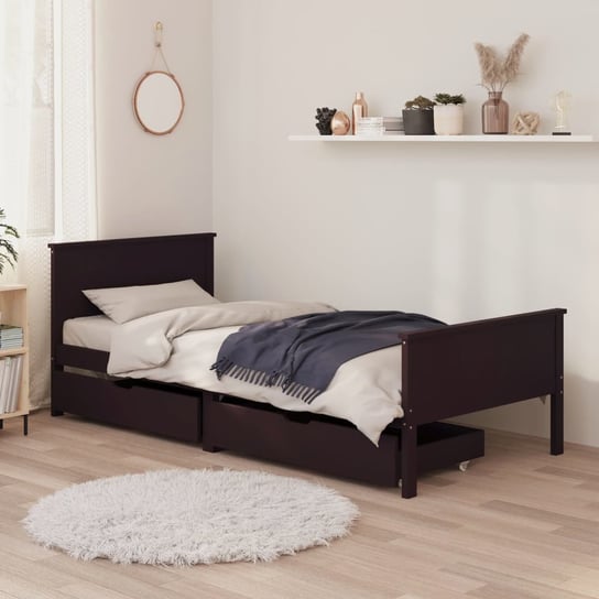 vidaXL Rama łóżka z 2 szufladami, ciemnobrązowa, 100x200 cm, sosnowa vidaXL