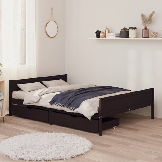 vidaXL Rama łóżka z 2 szufladami, ciemnobrązowa, 140x200 cm, sosnowa vidaXL