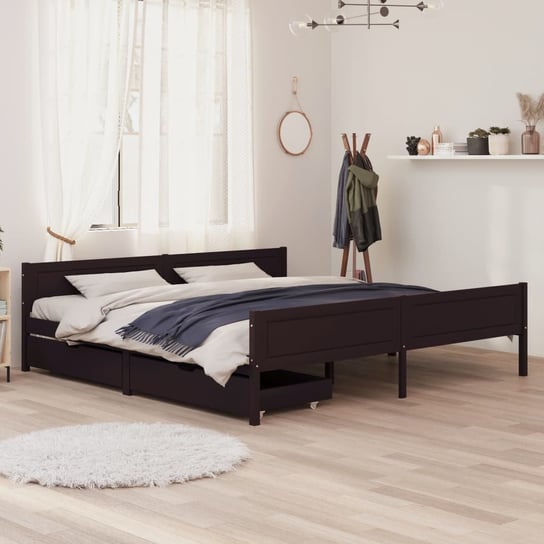vidaXL Rama łóżka z 2 szufladami, ciemnobrązowa, 180x200 cm, sosnowa vidaXL