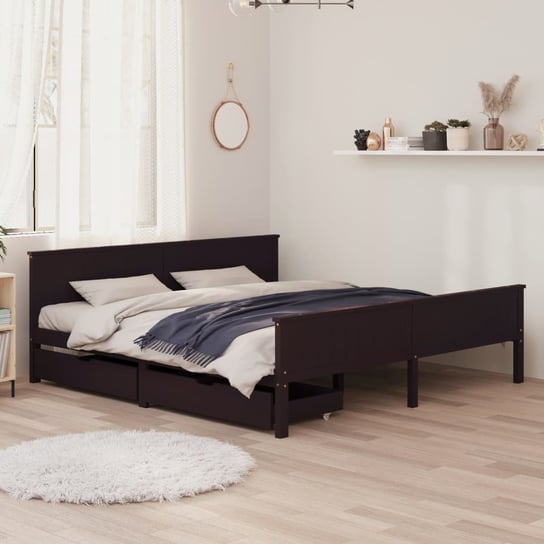 vidaXL Rama łóżka z 2 szufladami, ciemnobrązowa, 200x200 cm, sosnowa vidaXL