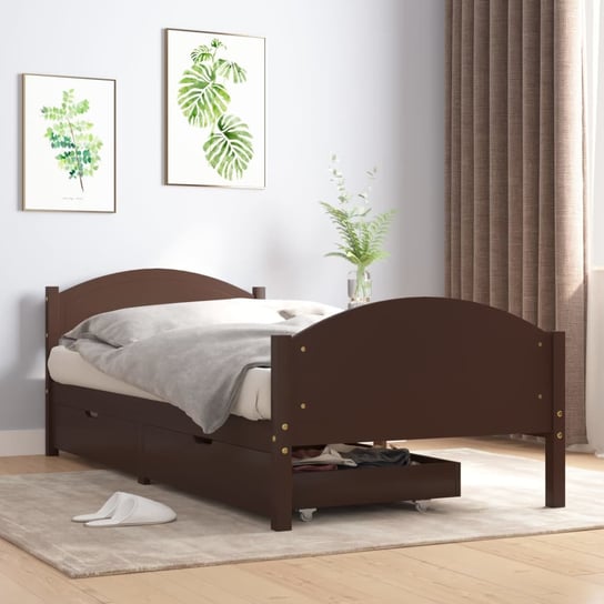 vidaXL Rama łóżka z 2 szufladami, ciemnobrązowa, 90x200 cm, lita sosna vidaXL
