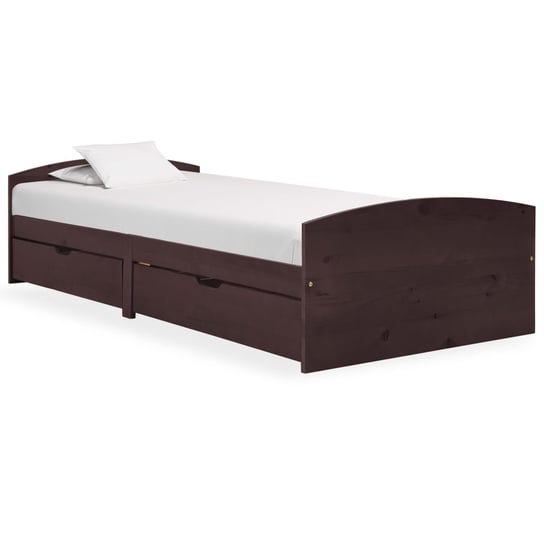 vidaXL Rama łóżka z 2 szufladami, ciemny brąz, sosna, 90 x 200 cm vidaXL