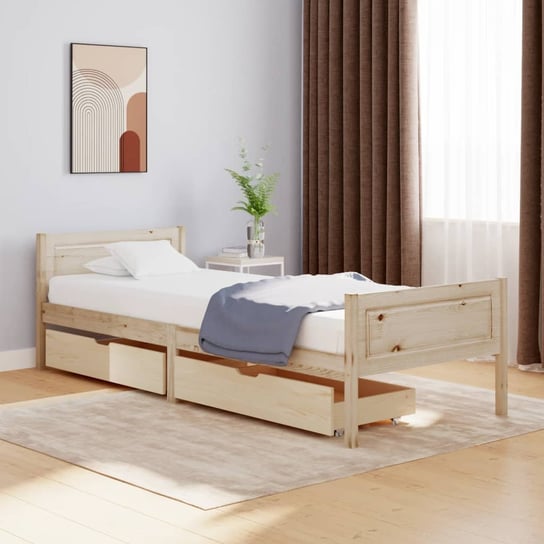 vidaXL Rama łóżka z 2 szufladami, lite drewno sosnowe, 100 x 200 cm vidaXL